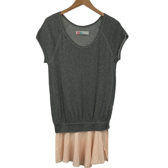 FB‎ Beach Tunic Top Womens XS Gray Knit Peach Cotton Boho Dolman Contrasting Hem - Picture 1 of 8